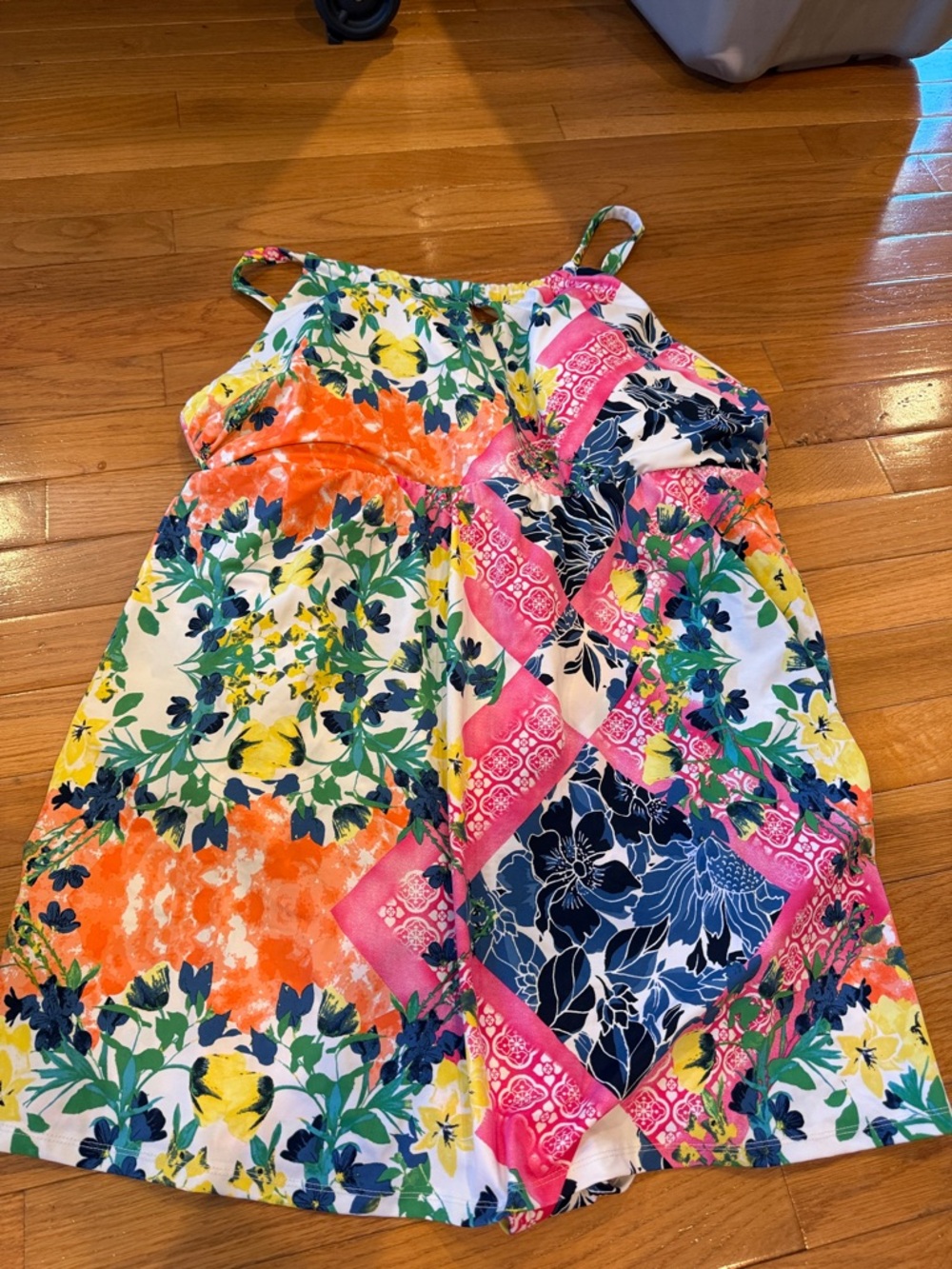 Women’s Floral Patchwork Swim dress - Pink, Orange, Navy